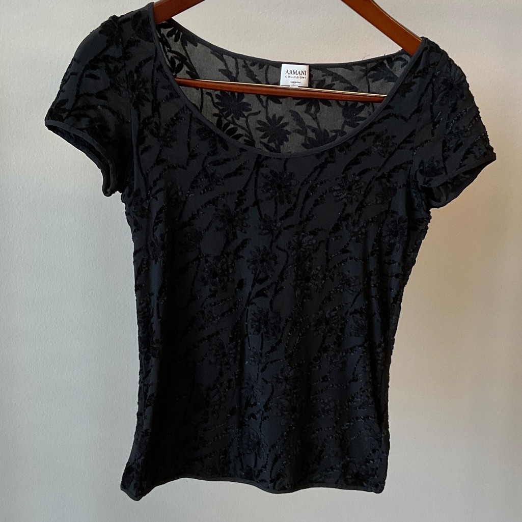 Armani Collezioni Black Textured Short Sleeve Top